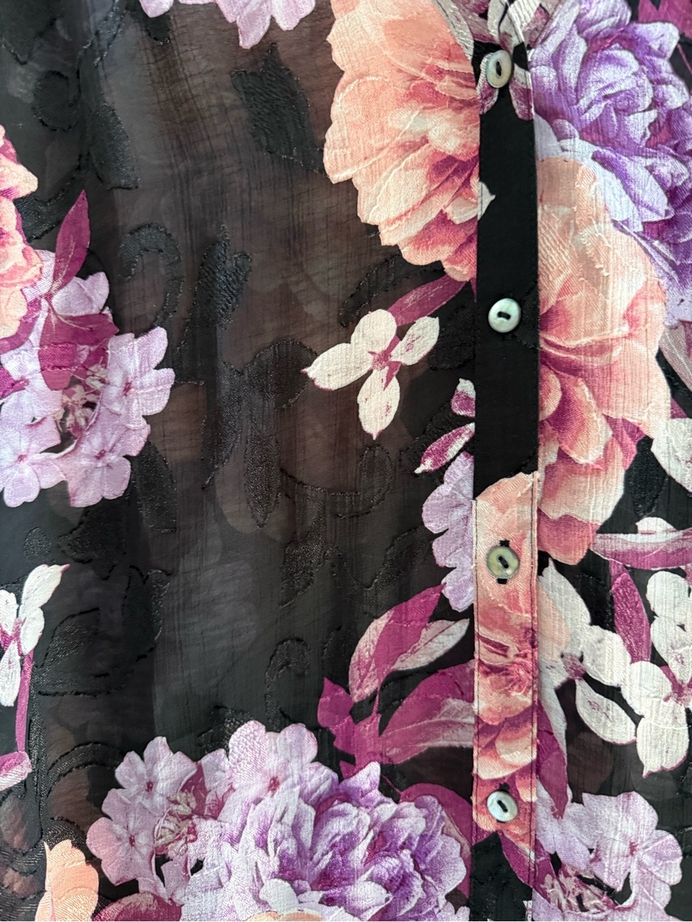 Susan Graver Floral Burnout Sheer Button Front Blouse top Size Small - Picture 3 of 7